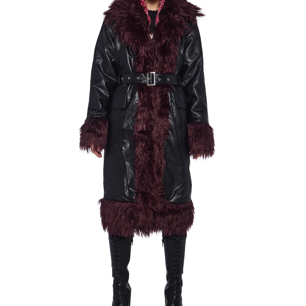 The Ragged Priest Black and Burgundy Faux Fur Coat